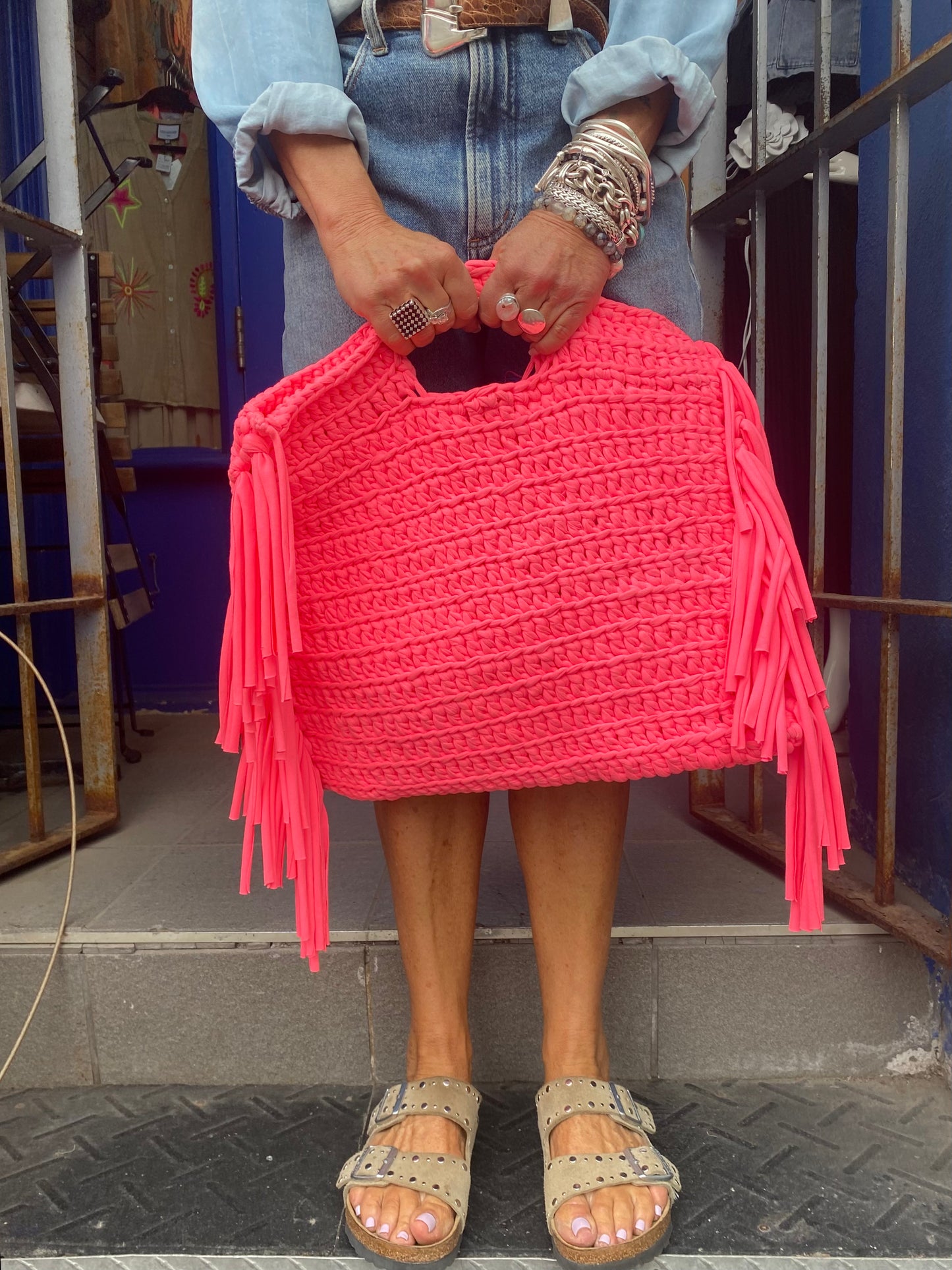 Handcrafted Macramé Tote Bag - PINK