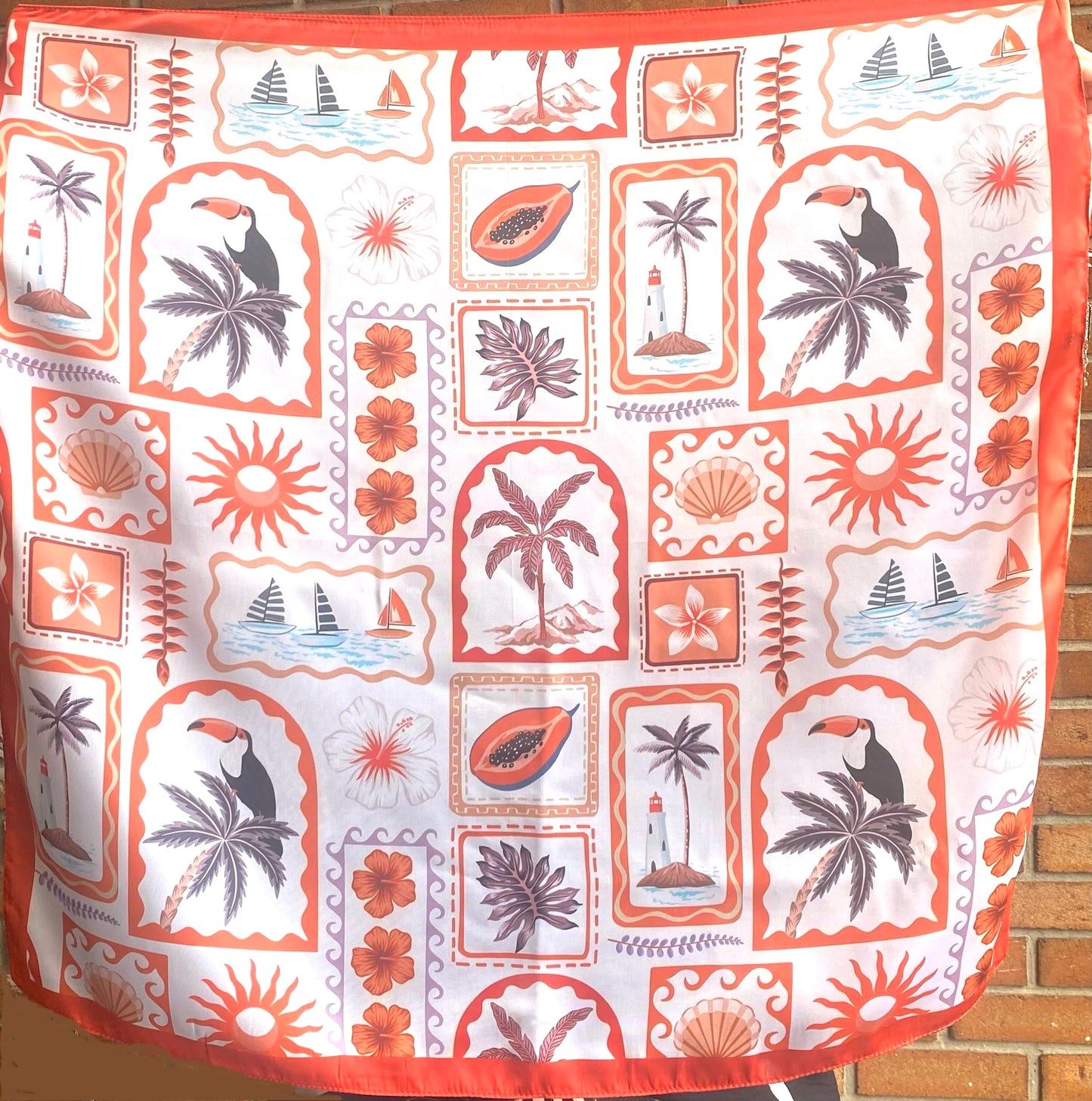 Square Satin Scarf - CORAL SUMMER PRINT