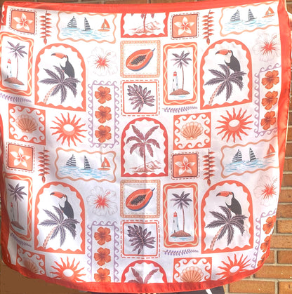 Square Satin Scarf - CORAL SUMMER PRINT