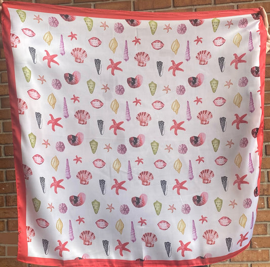 Square Satin Scarf - SEASHELL PRINT