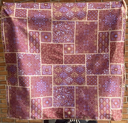 100% Cotton square Scarf - PURPLE, BROWN, BEIGE PATCHWORK PRINT