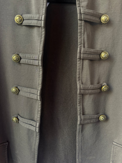 One Size Cotton Open Front Military Jacket- BROWN