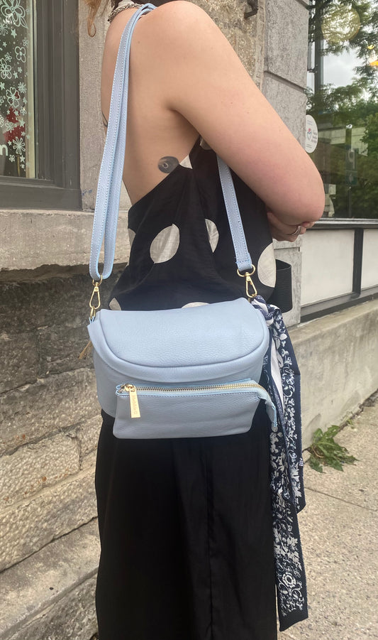 Pebble Leather Shoulder Messenger Bag - BLUE