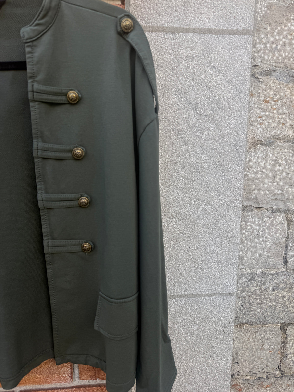 One Size Cotton Open Front Military Jacket- KHAKI GREEN