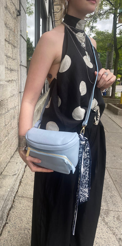 Pebble Leather Shoulder Messenger Bag - BLUE