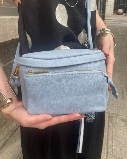 Pebble Leather Shoulder Messenger Bag - BLUE