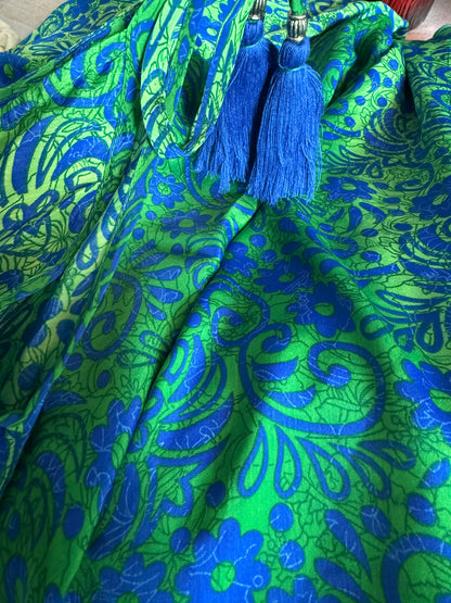 Silky Spaghetti Strap V-Neck Maxi Dress -GREEN & BLUE