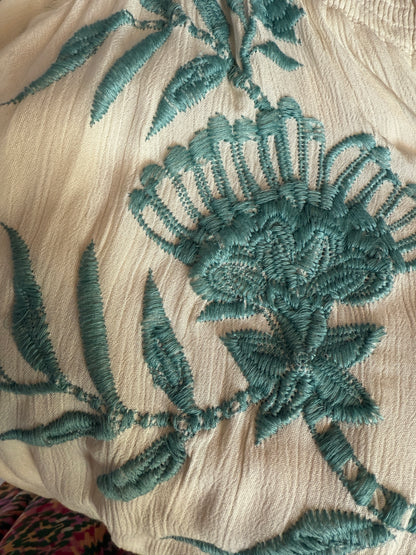 Long Sleeve Embroidery Top- Sea foam & Ivory