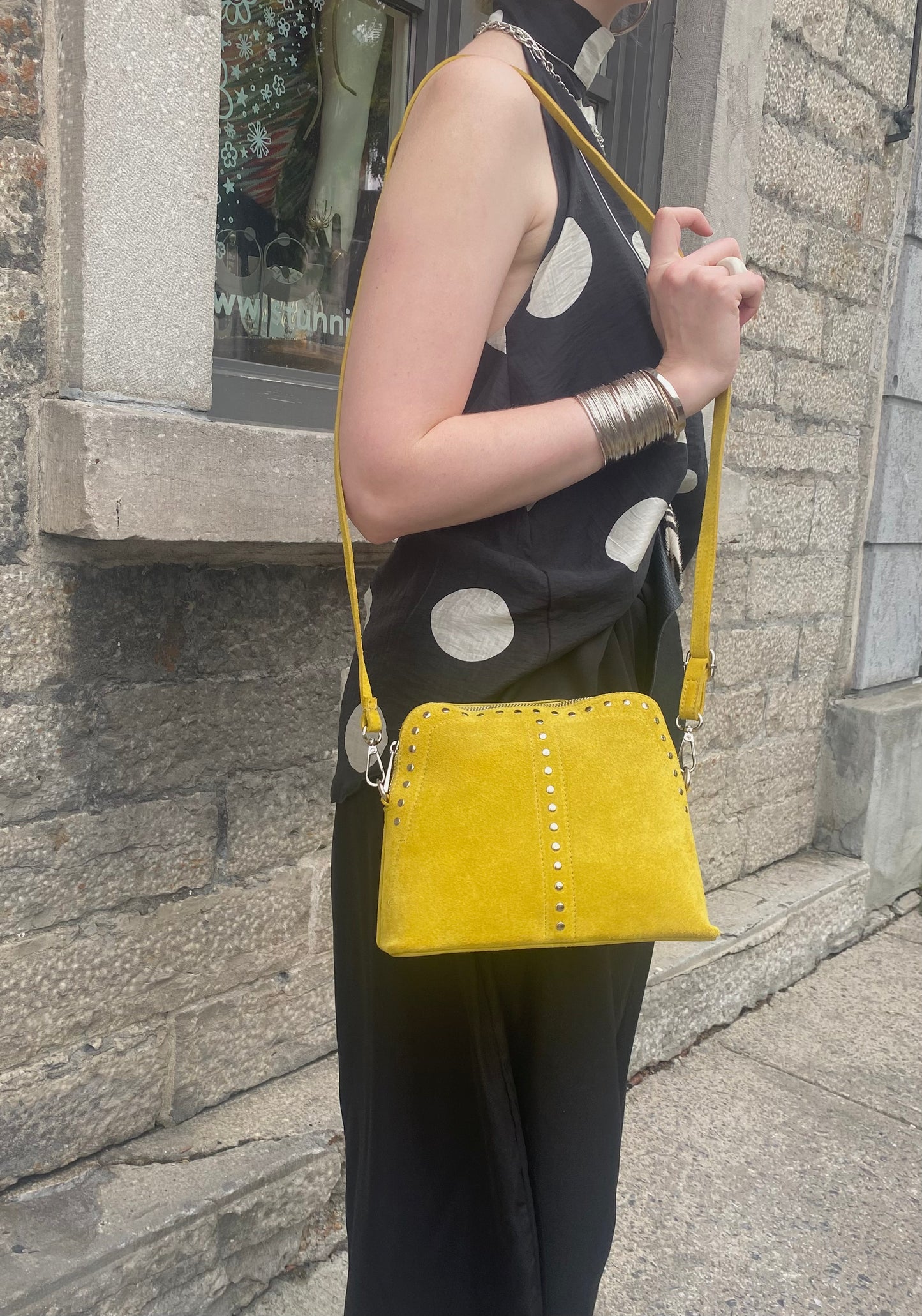 Suede with Silver Hardware Adjustable Strap - YELLOW