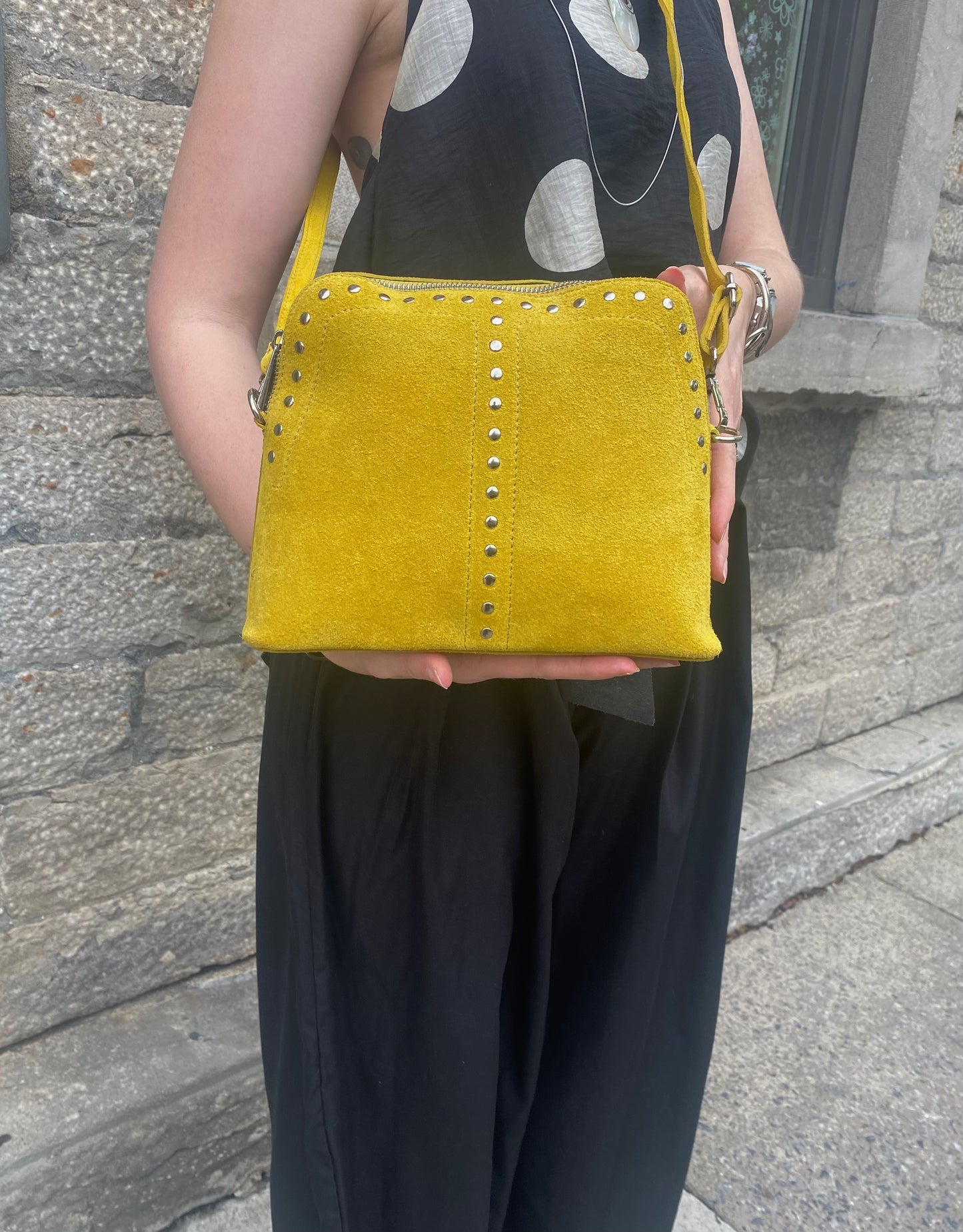 Suede with Silver Hardware Adjustable Strap - YELLOW
