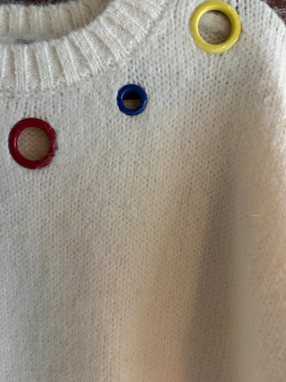 Knit Sweater with Multi Colour Rings- IVORY