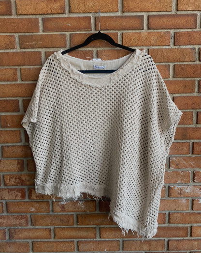 100% Cotton Knit Asymmetrical Top - BEIGE