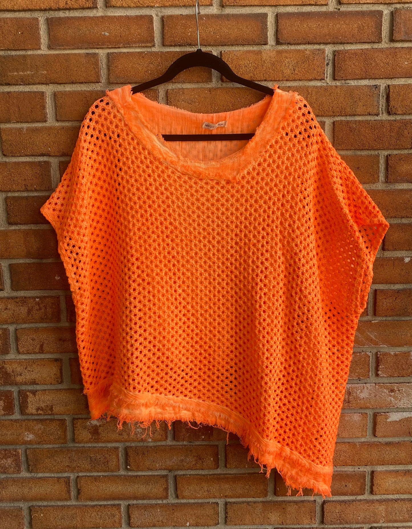100% Cotton Knit Asymmetrical Top - ORANGE