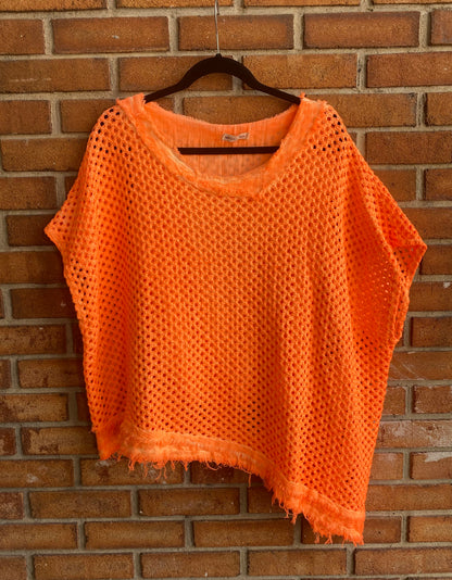 100% Cotton Knit Asymmetrical Top - ORANGE