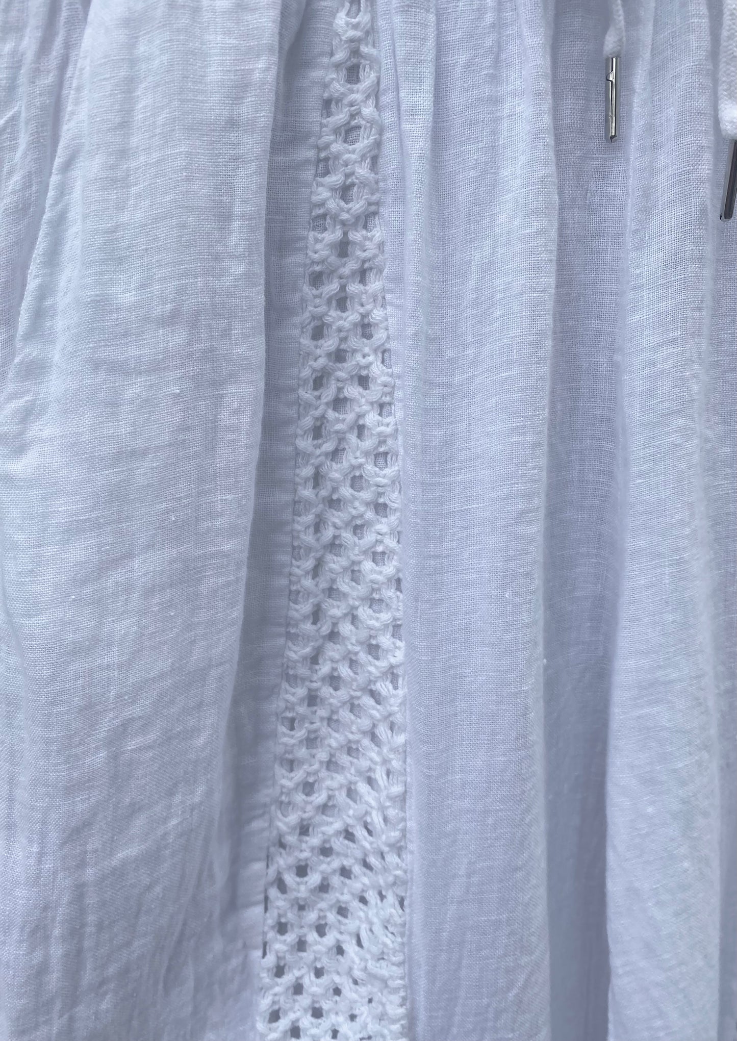 Linen Mix Crochet Front Pant with Pockets - WHITE