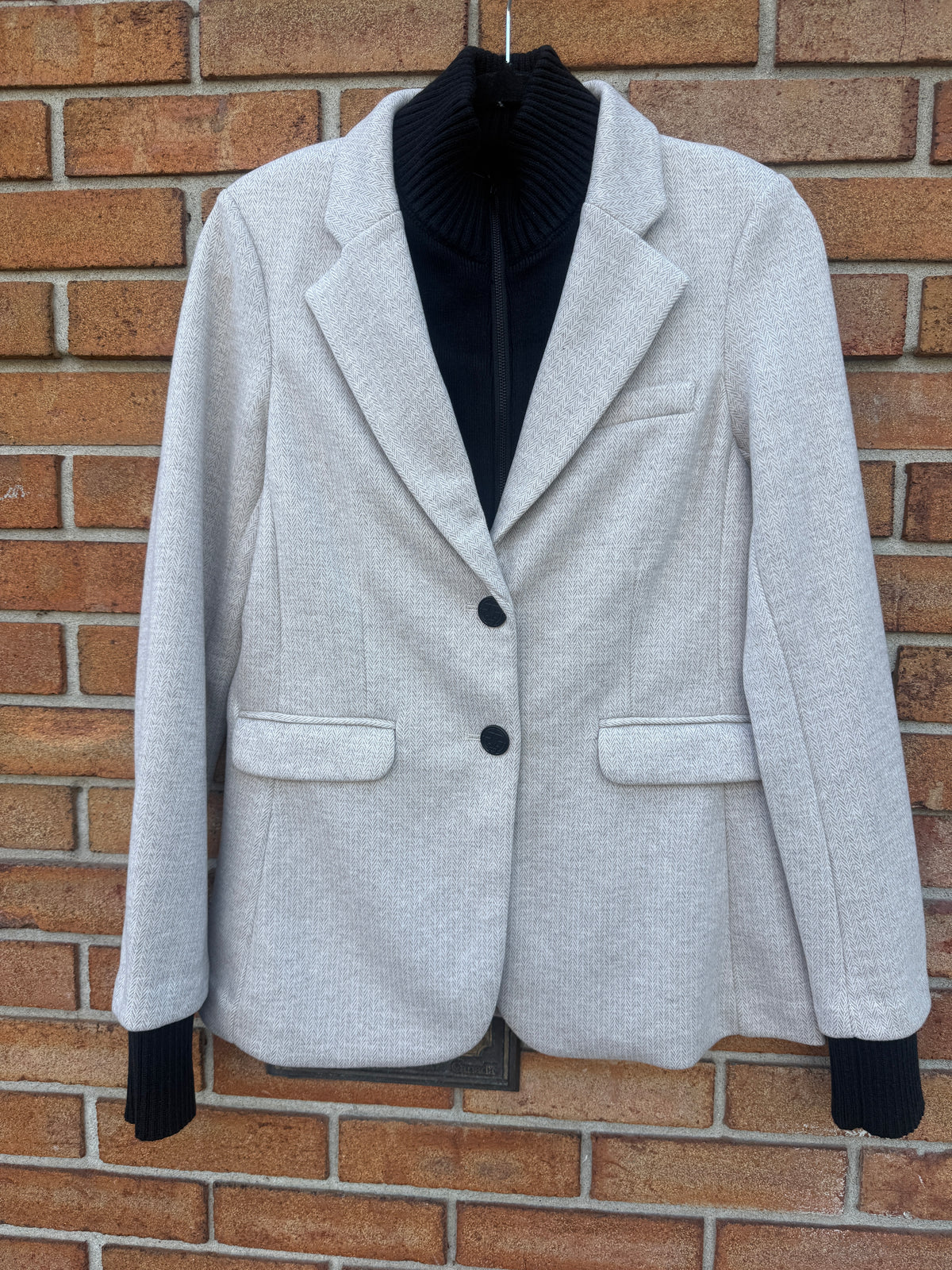 Knit 3 in 1 Herringbone Blazer with Removable Sweater-Oatmeal and Black