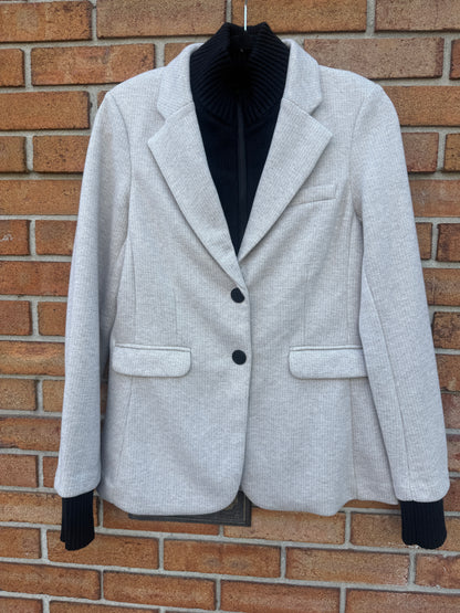 Knit 3 in 1 Herringbone Blazer with Removable Sweater-Oatmeal and Black
