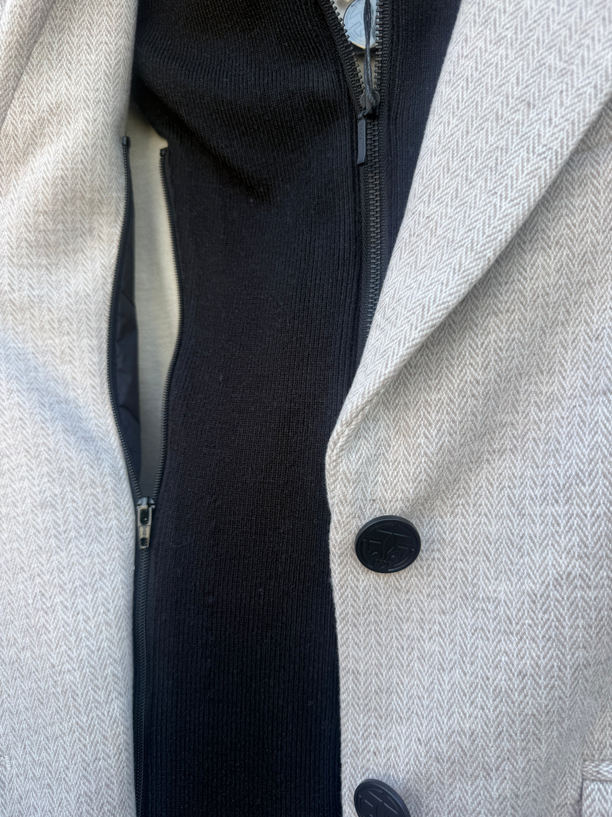 Knit 3 in 1 Herringbone Blazer with Removable Sweater-Oatmeal and Black