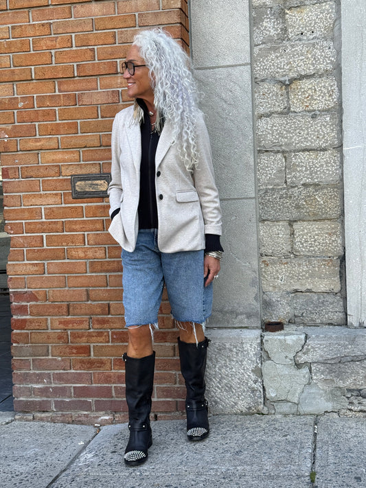 Knit 3 in 1 Herringbone Blazer with Removable Sweater-Oatmeal and Black