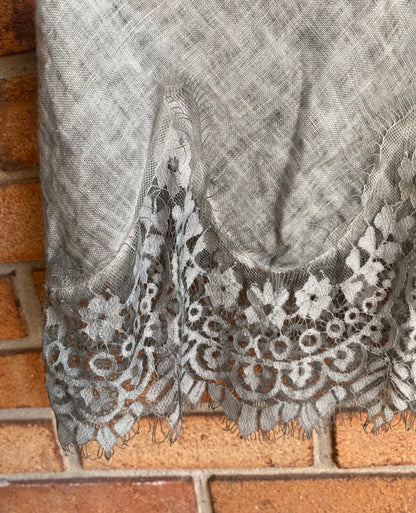 100% Linen Lace Trim Tank Top - SAGE GREEN