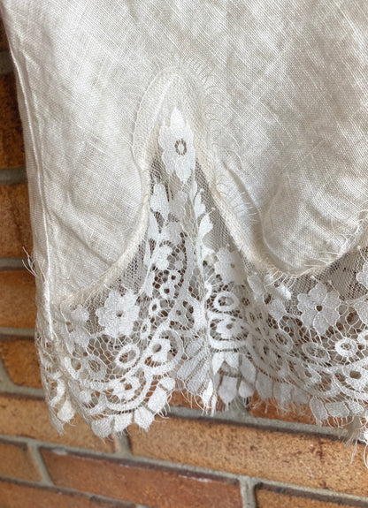 100% Linen Lace Trim Tank Top - BEIGE