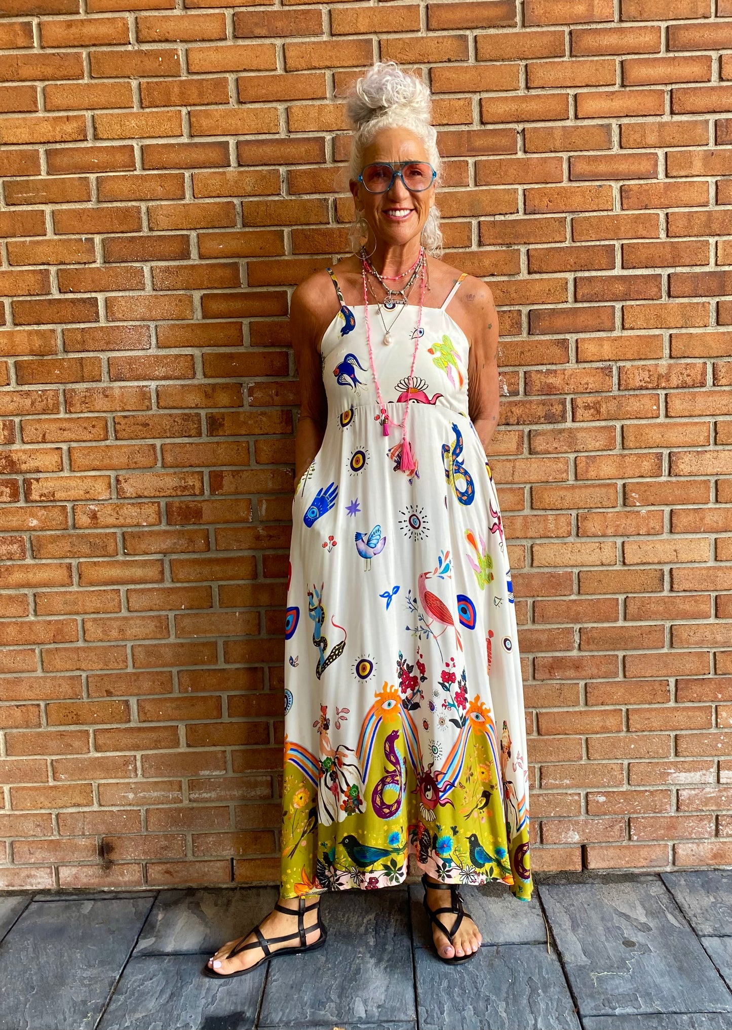 Mediterranean Printed Spaghetti Strap Maxi Dress