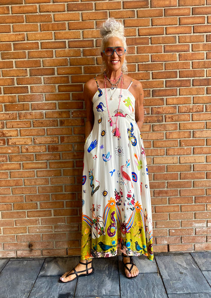 Mediterranean Printed Spaghetti Strap Maxi Dress