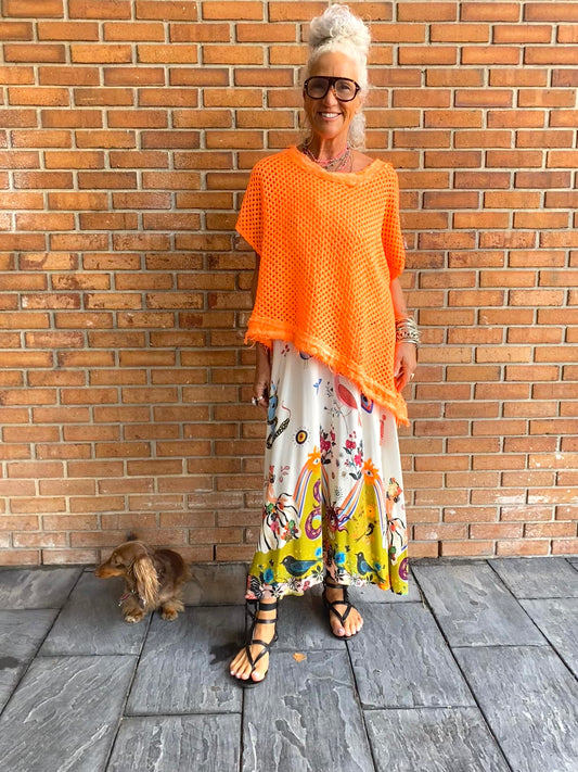 100% Cotton Knit Asymmetrical Top - ORANGE