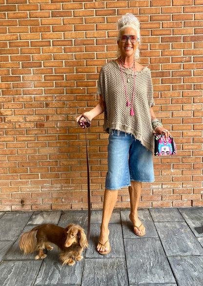 100% Cotton Knit Asymmetrical Top - TAUPE