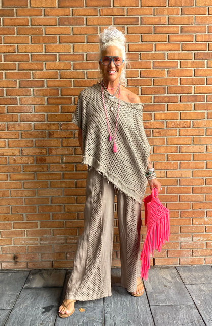 100% Cotton Knit Asymmetrical Top - TAUPE