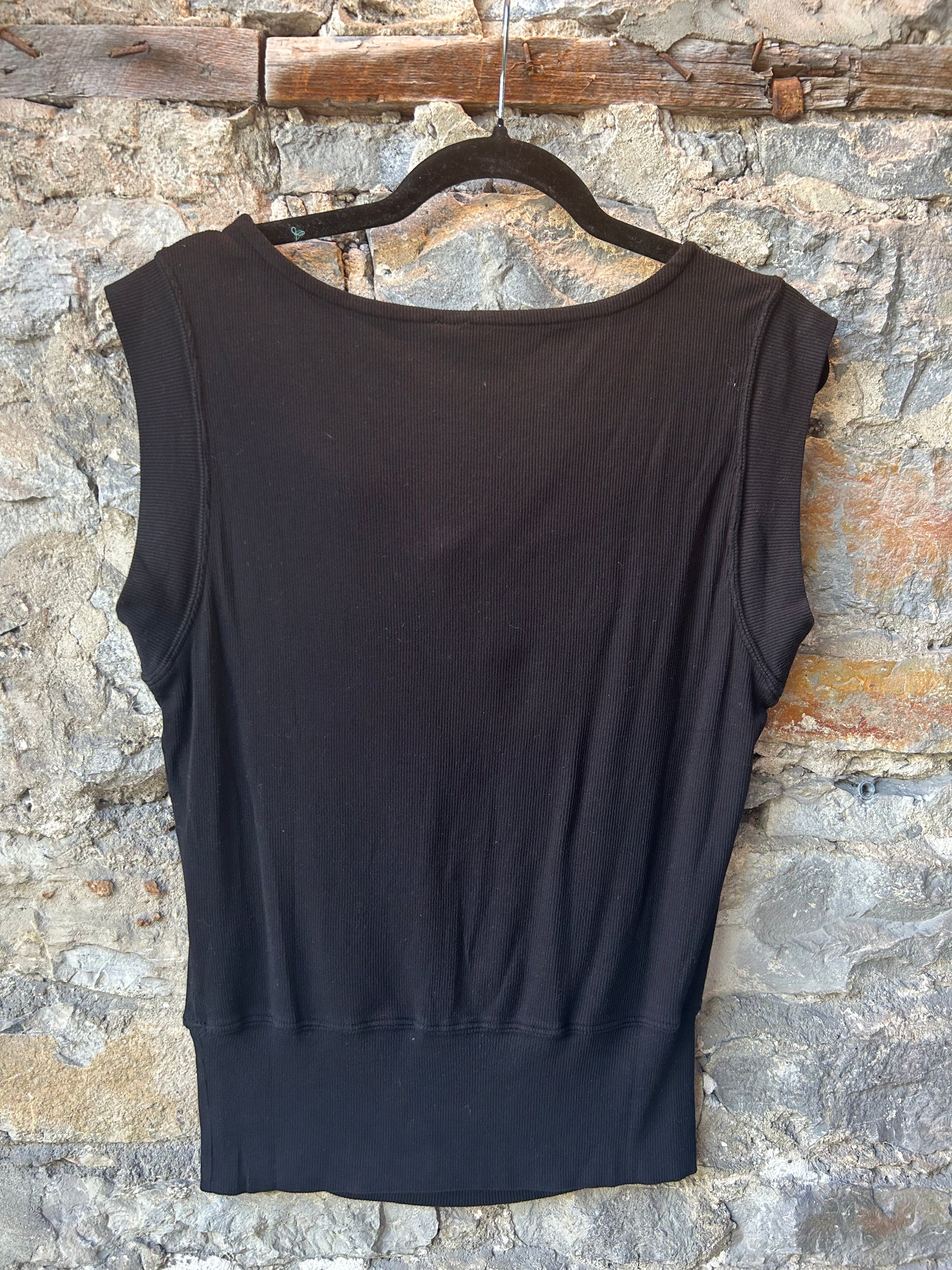 Ribbed Cowl Neck Tank - Black