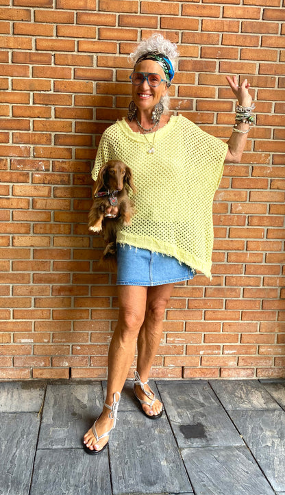 100% Cotton Knit Asymmetrical Top - YELLOW