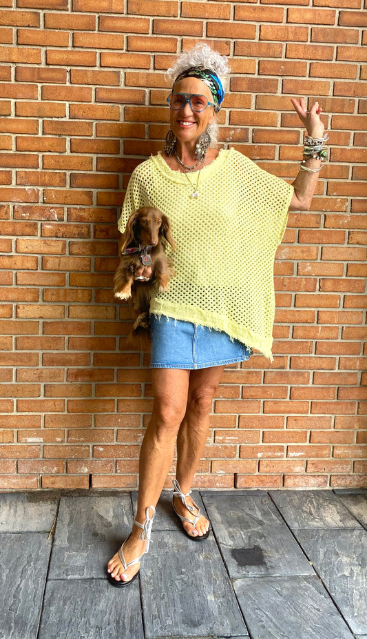 100% Cotton Knit Asymmetrical Top - YELLOW