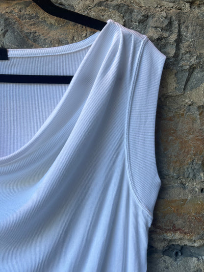 Ribbed Cowl Neck Tank - White