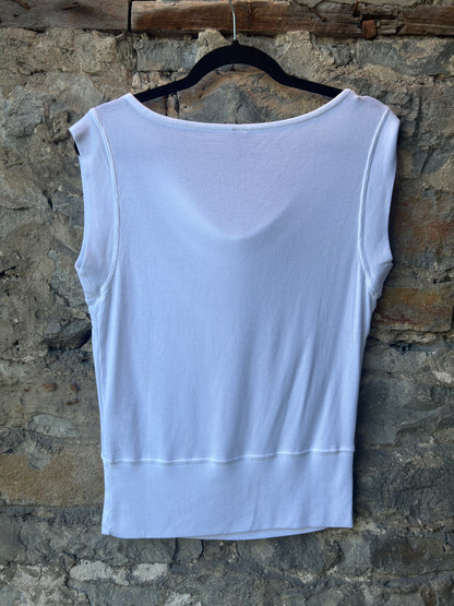 Ribbed Cowl Neck Tank - White