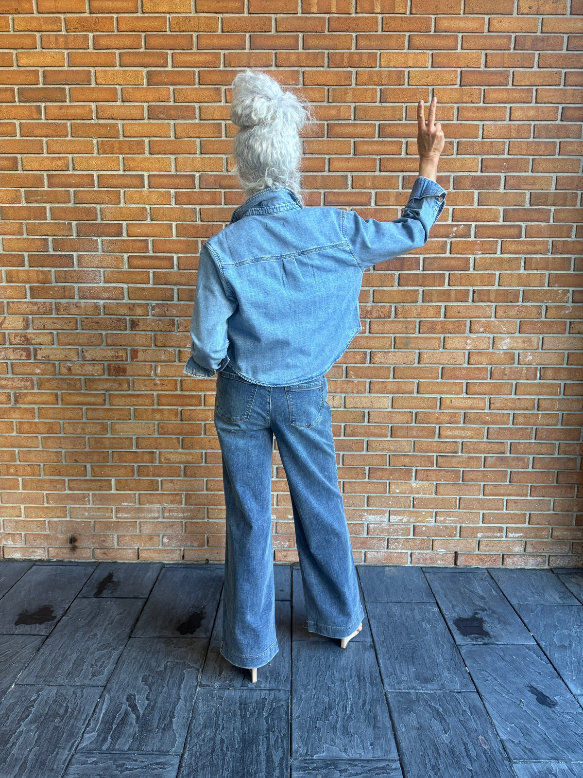 Cropped Light Wash Denim Shirt