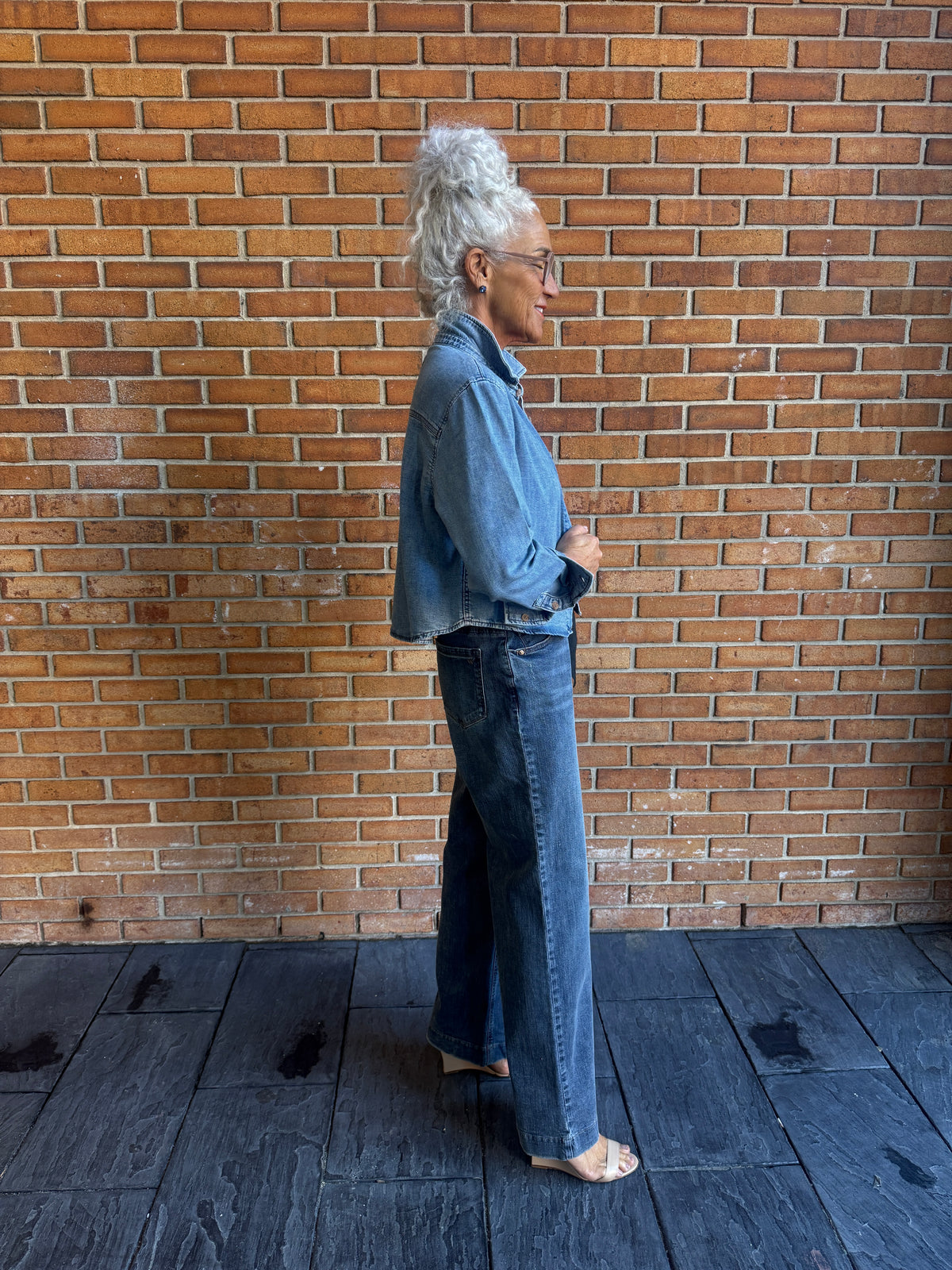 Cropped Light Wash Denim Shirt