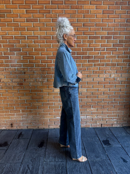 Cropped Light Wash Denim Shirt