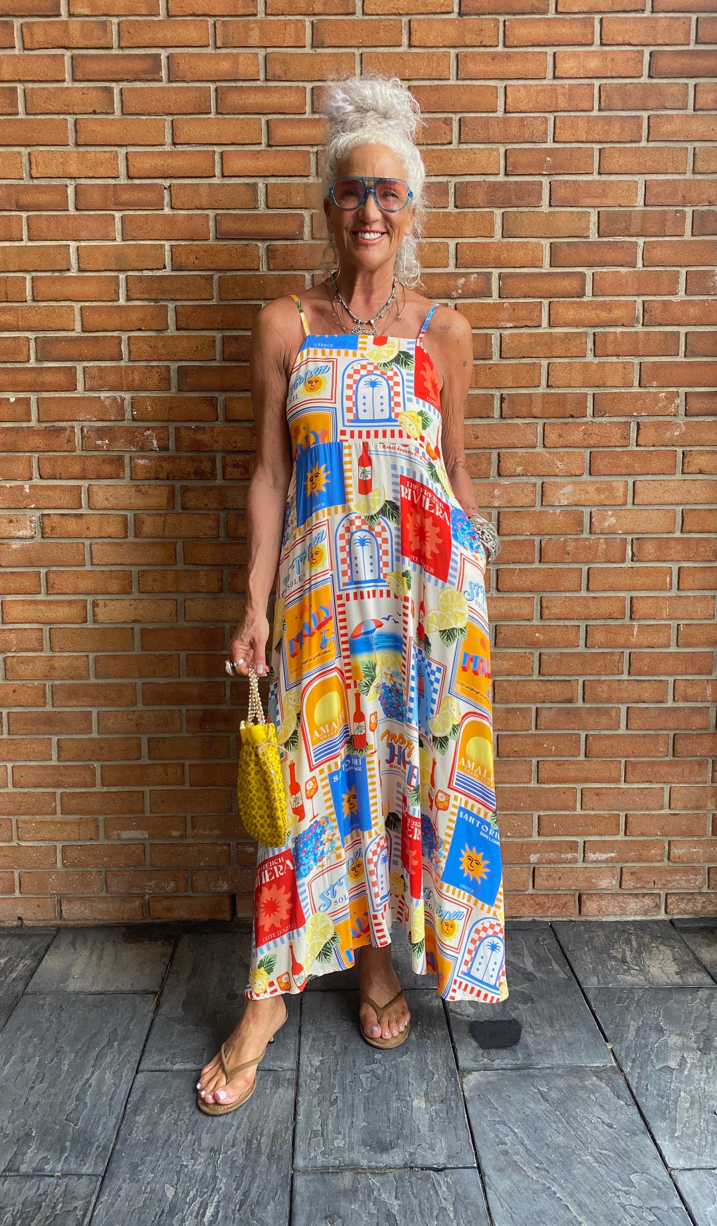 Printed Spaghetti Strap Maxi Dress with Pockets - ST.TROPEZ