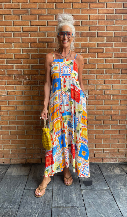 Printed Spaghetti Strap Maxi Dress with Pockets - ST.TROPEZ
