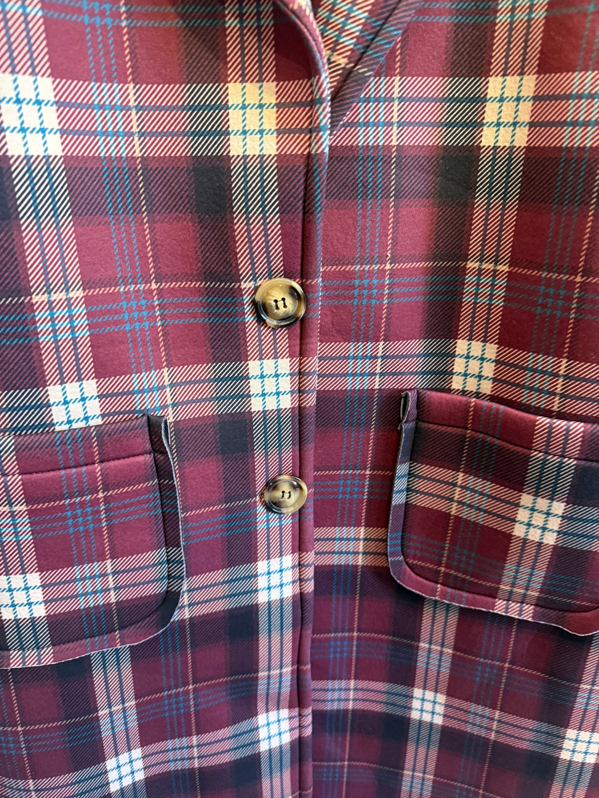 Plaid Neoprene Car Coat with POCKETS - BURGUNDY BROWN NAVY CREAM