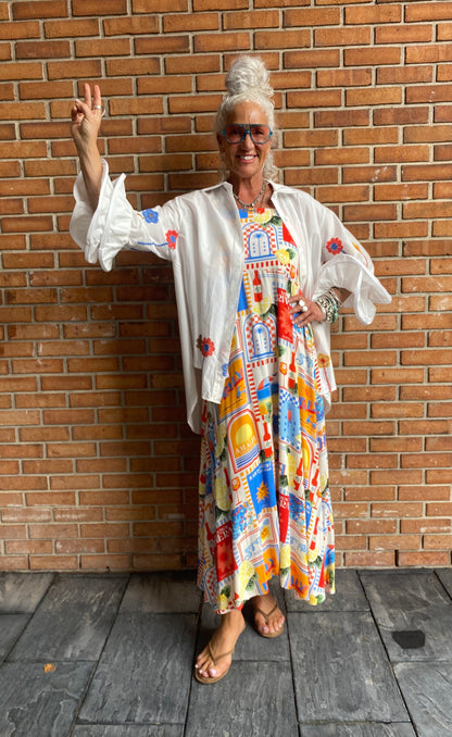 100% Cotton Oversized Embroidered Ruffle Sleeve Shirt