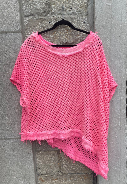 100% Cotton Knit Asymmetrical Top - PINK
