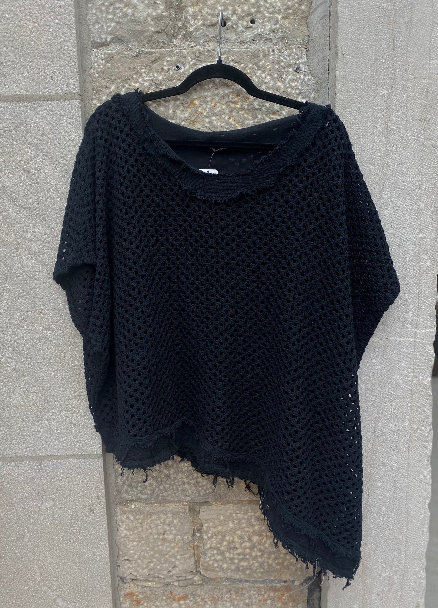 100% Cotton Knit Asymmetrical Top - BLACK