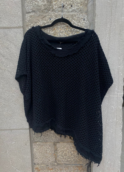100% Cotton Knit Asymmetrical Top - BLACK