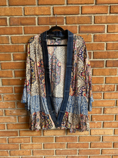 Denim Trim Band Tee Cardigan - NIRVANA