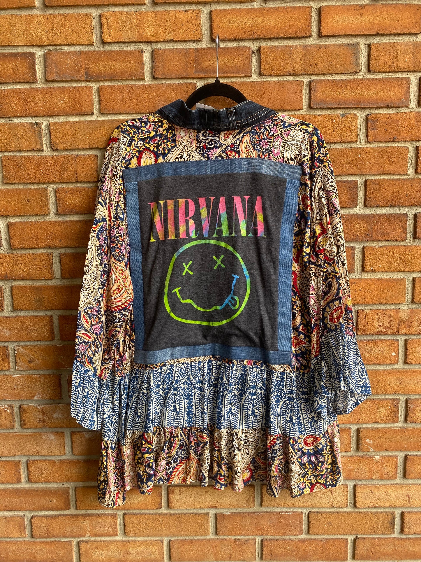 Denim Trim Band Tee Cardigan - NIRVANA