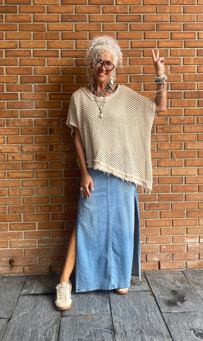 100% Cotton Knit Asymmetrical Top - BEIGE