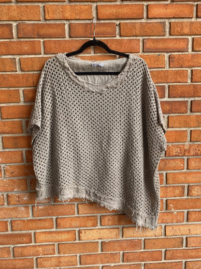 100% Cotton Knit Asymmetrical Top - TAUPE