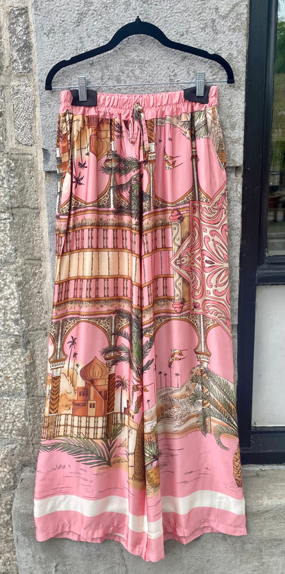 Tropical Print Wide Leg Pant- PINK